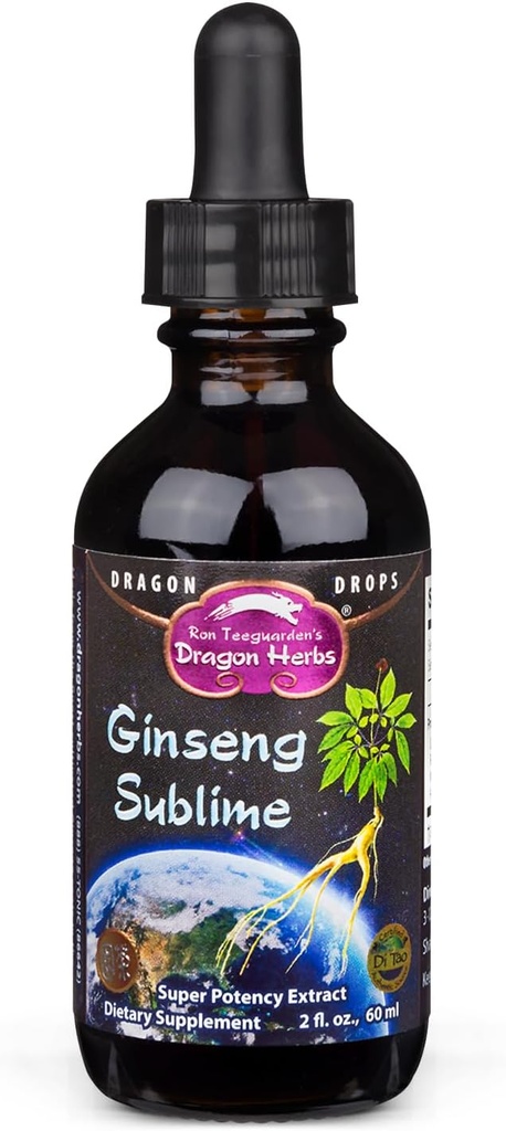 Dragon Herbs Ginseng Sublime Drops | Tutti gli estratti naturali Supplemento per sostenere l'energia, lo stress, il fuoco, la pelle, la resistenza, polmoni, la salute immunitaria | americana, rossa e bianca Ginseng | 2 fl. oz