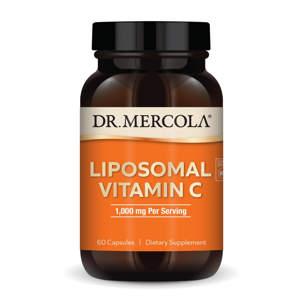Dr. Mercola Liposomal Vitamin C - Cervello, Cuore, Occhio e Supporto Immune - Fornisce 1.000 mg di Biodisponibile Vitamina C - Non OGM, Gluten-Free & Soy-Free - 60 Capsule (30 Serve)