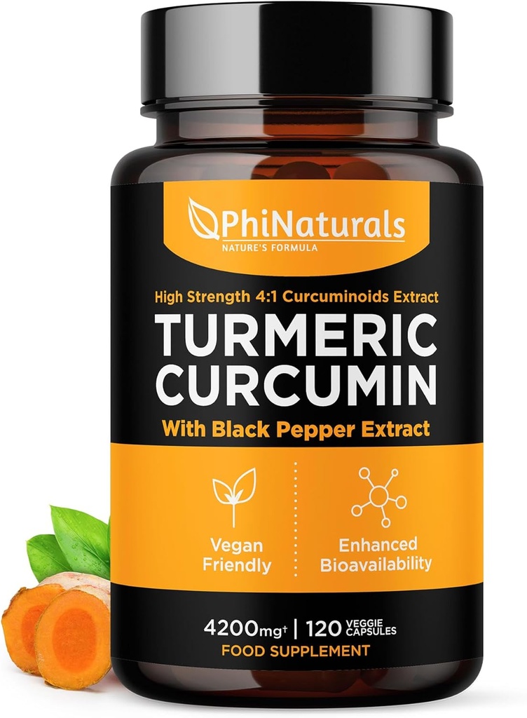 PhiNaturals curcumina curcuma supplemento con estratto di pepe nero - 4200 mg Curcuma intera radice equivalente per 3 capsule che servono - Tumeric Pills