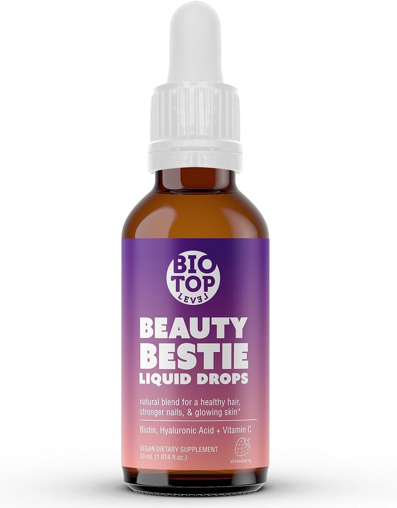 Bellezza Bestie Vegan Liquid Drops, Biotin, Vitamina C, Acido Ialuronico, Vitamine Multi-Benefit Miscela per supportare capelli sani, Skin & Nails Growth, Zucchero Libero 1 fl oz.