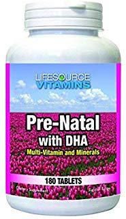 LifeSource Vitamins Pre-Natal Multi-Vitamins and Minerals with DHA - Mom and Baby Health - 180 compresse