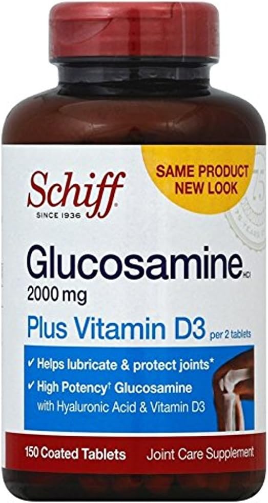 Schiff Glucosamine 2000 mg con vitamina D3 e acido ialuronico, 150 compresse - Integratore comune