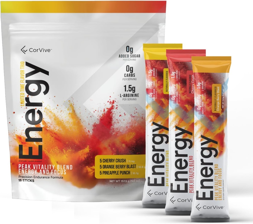 Energy Drink Mix Variety Pack - Integratore Natural Energy & Focus con Carnosyn®, Ashwagandha, L-Arginina, Theobromine - Zero Sugar, 5 Calorie, 120 mg di caffeina