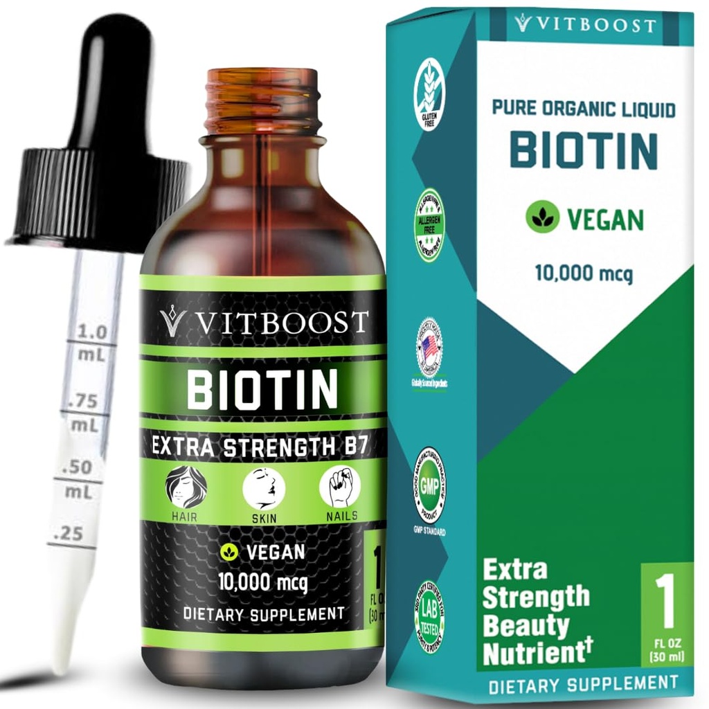 Gocce liquide della biotina di resistenza extra 10.000mcg con aroma di bacche organiche | 60 Serve | Formula vegana Supporta la crescita dei capelli, unghie forti, pelle sana | NO Preservativi artificiali