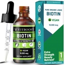 Gocce liquide della biotina di resistenza extra 10.000mcg con aroma di bacche organiche | 60 Serve | Formula vegana Supporta la crescita dei capelli, unghie forti, pelle sana | NO Preservativi artificiali