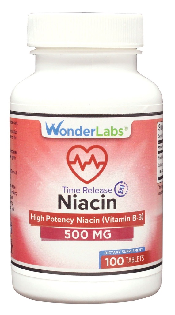 Wonder Laboratories High Potancy Time Release Niacin (Vitamin B3) 500 Mg 100 Tablets Non OGM, Gluten Free Supplement