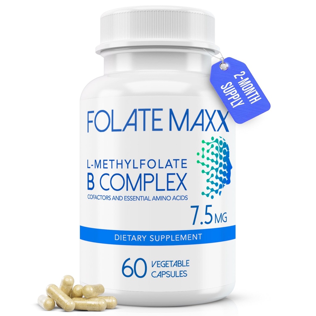 L-metilfolato + B12 Methylcobalamin & B6 Blend (7.5mg) - 60 capsule - attivo B-Complex con cofattori & aminoacidi essenziali - Non OGM, senza glutine, senza filler