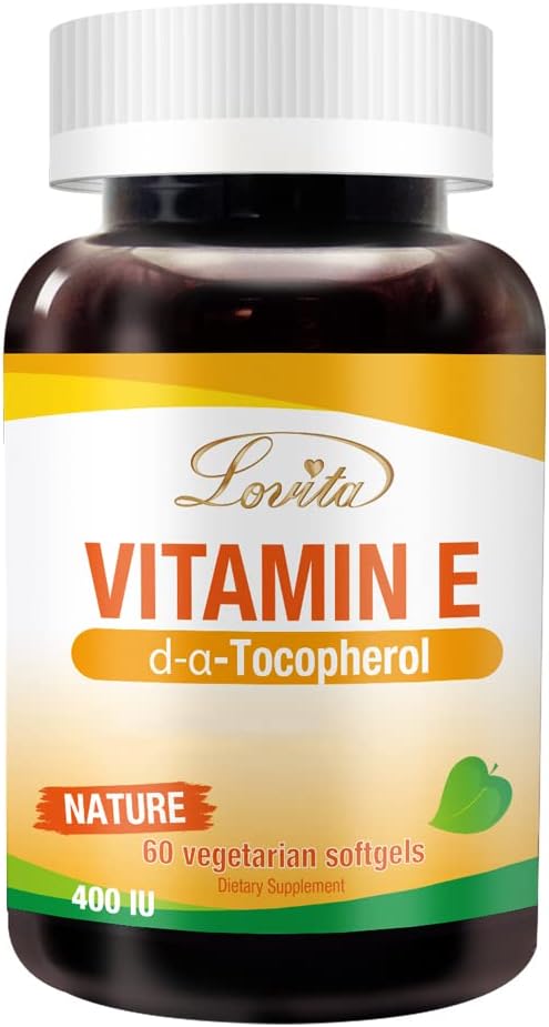 Lovita Vitamin E 400 IU Softgels, Natural 268 mg (come D Alpha Tocopherol), Vegan per pelle sana, capelli, unghie e sistema immunitario, 60 Softgel vegetariani