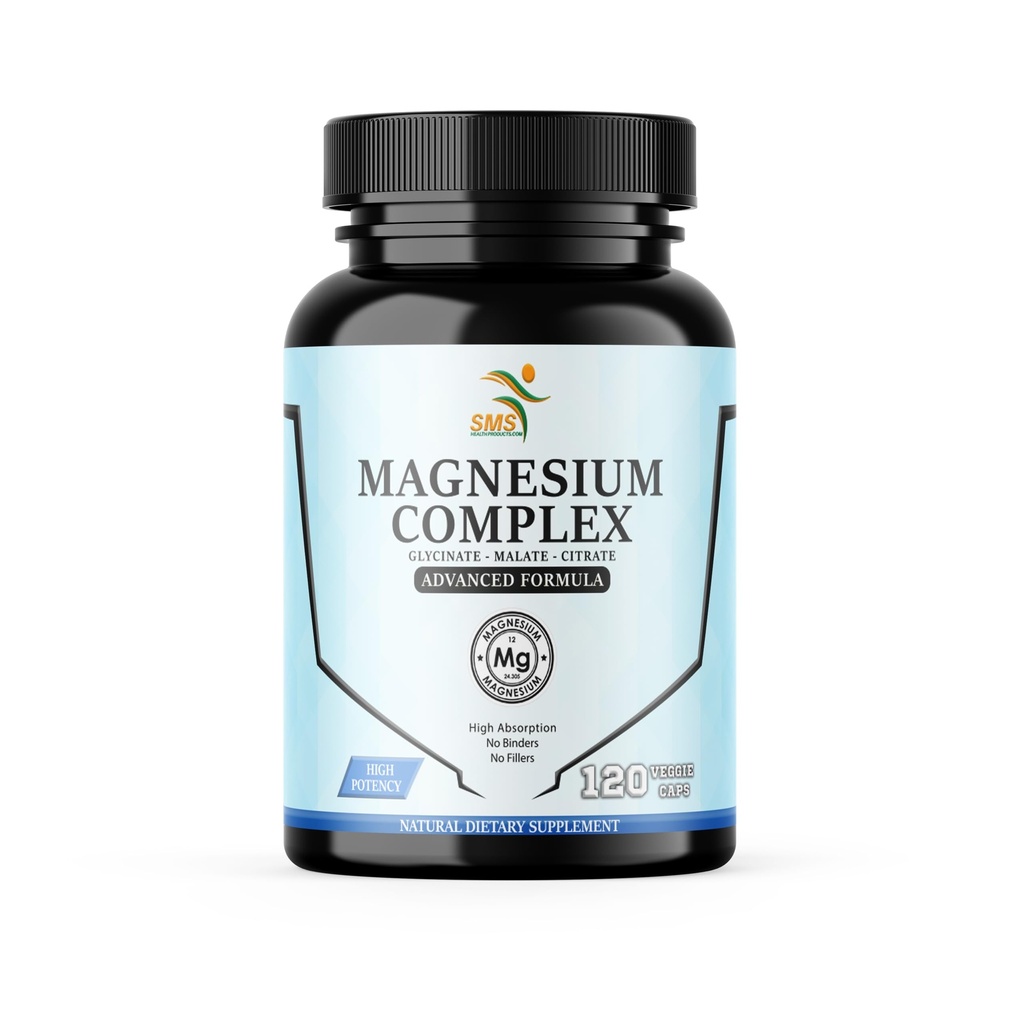 Magnesio Complesso | 470mg di Magnesio Glycinate, Malate, & Citrato per muscoli, nervi, & Energy | Alta assorbimento | Vegan, Non OGM | 120 capsule