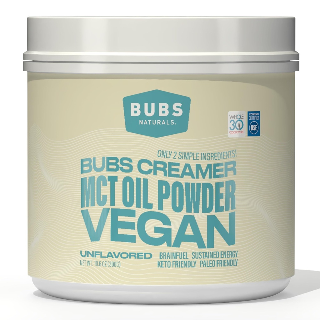 BUBS Naturals MCT Oil Powder - Premium MCT Oil & Keto Coffee Creamer - Vegan & Paleo Friendly - Grassi di cocco sano + Carb basso - Dairy-Free Energy Source for Shakes, Smoothies & Baking (10.6 oz)