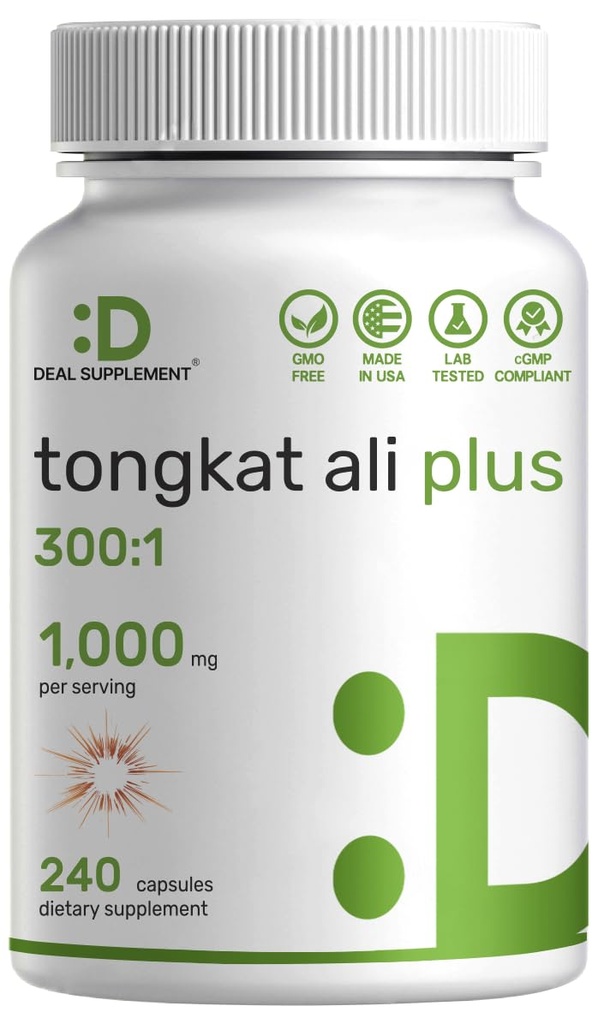 Tongkat Ali Extract 300:1 con Horny Goat Weed 1.100mg – Indonesian Longjack Eurycoma Longifolia Root – Supplemento di erbe per l'energia