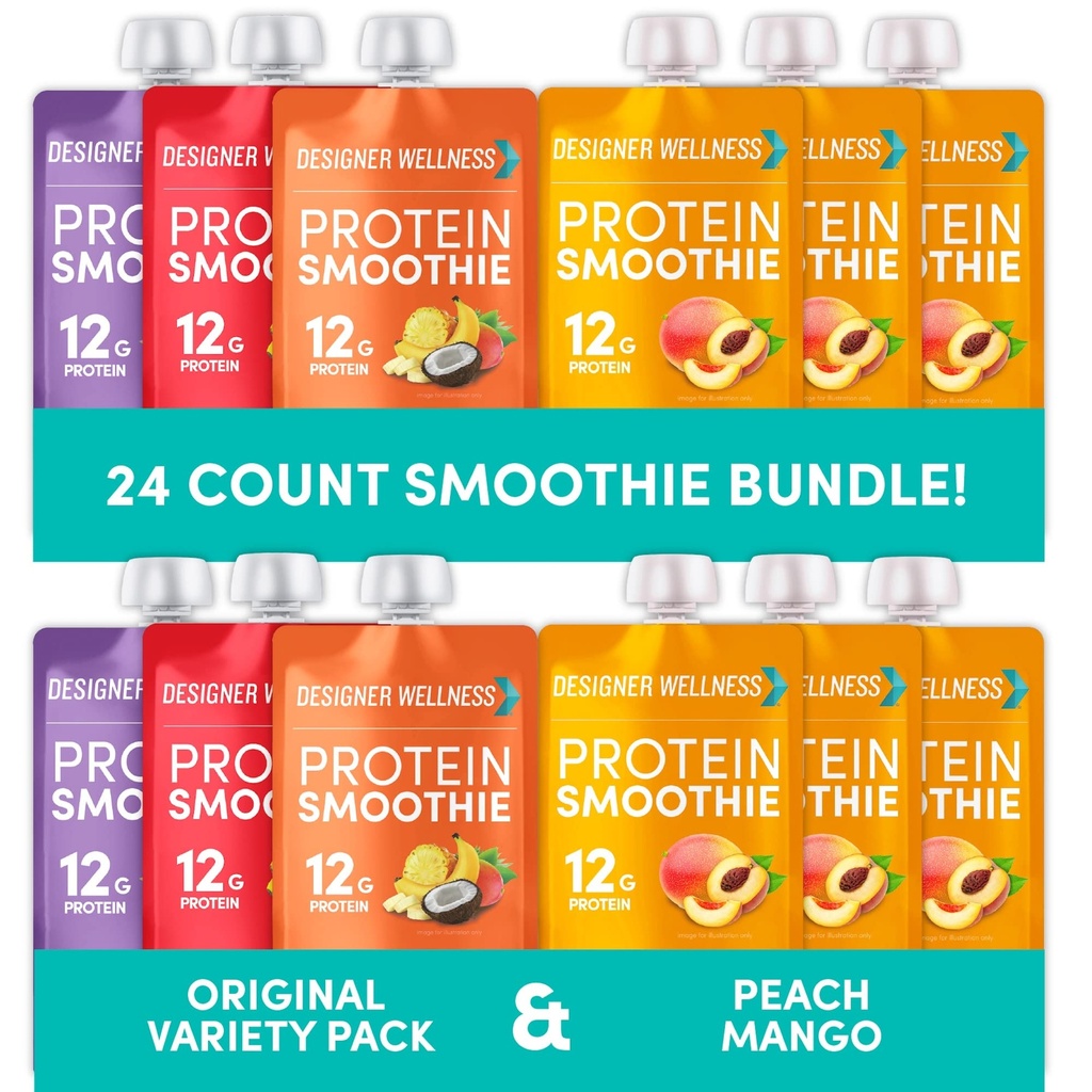Designer Wellness Protein Smoothies Origignal Variety Pack e Peach Mango Bundle