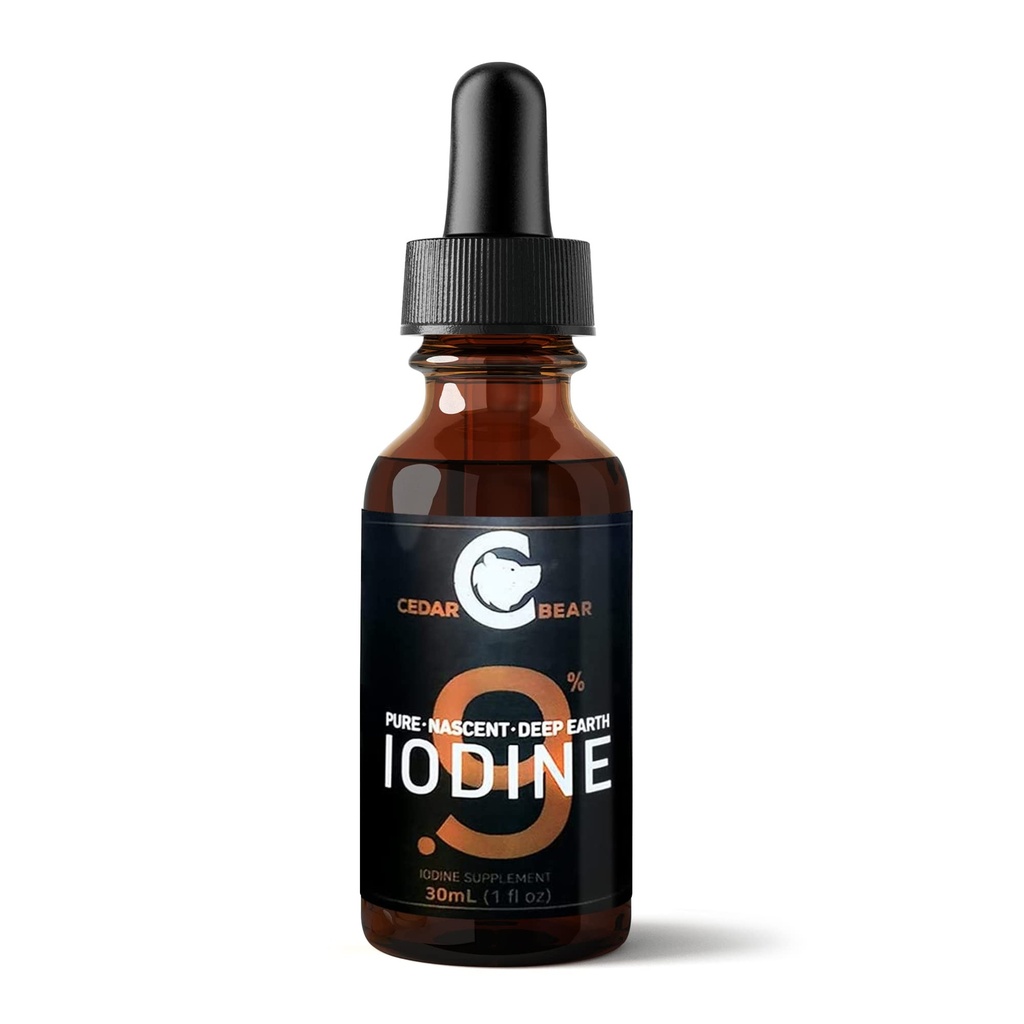 Orso di cedro - 0,9% Pure Nascent Deep Earth Iodine Supplemento, All-Natural Thyroid Support and Metabolism Booster, Gocce di iodio senza alcool, Liquido di iodio naturale, 1 fl oz / 30 ml