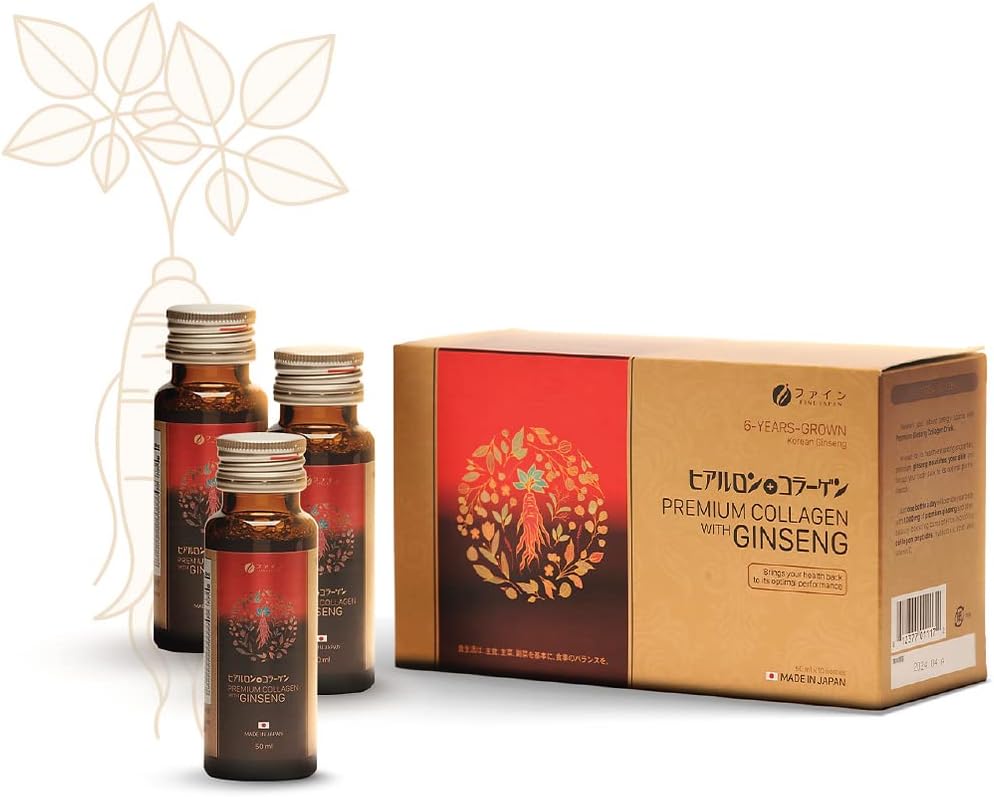 FINE JAPAN Premium Collagen & Ginseng Liquid Supplemento per l'invecchiamento sano - Vegan, Siero di idratazione anti-invecchiamento, Integratori di collagene Peptides polvere Subsitute - Collage liquido antirughe per le donne