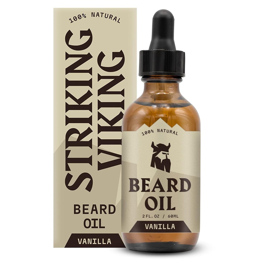 Striking Viking Vanilla Beard olio per gli uomini - Condizionatore naturalmente con oli Argan & Jojoba per ammorbidimento, idratazione e crescita (2 Oz)