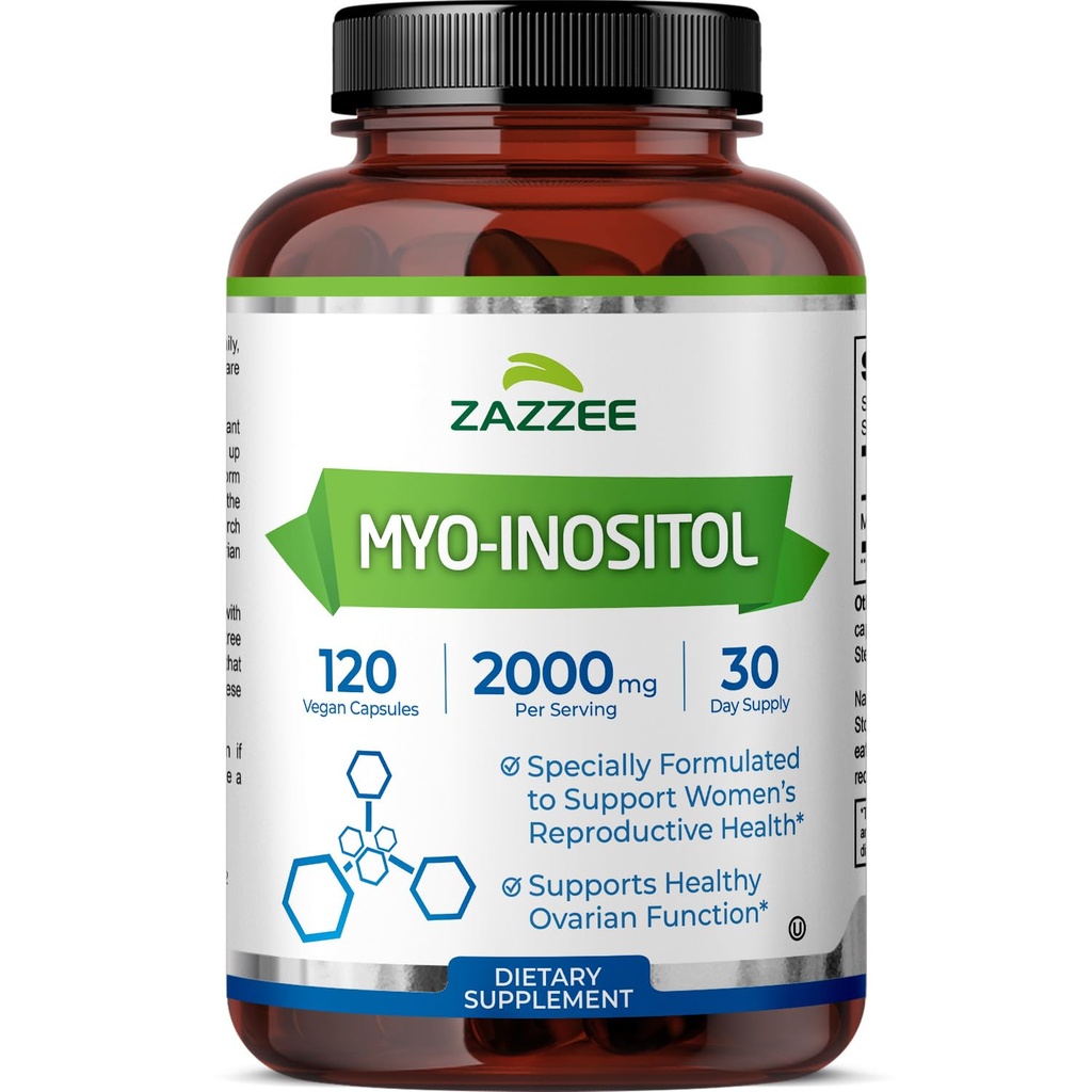 Zazzee Myo-Inositol Capsule, 2000 mg per Serving, 120 Vegan Capsule, Dosaggio ideale per 40:1 Ratio, 100% Vegetariano, Ormone Balance & Healthy Ovarian Function Support, All-Natural e Non-OGM