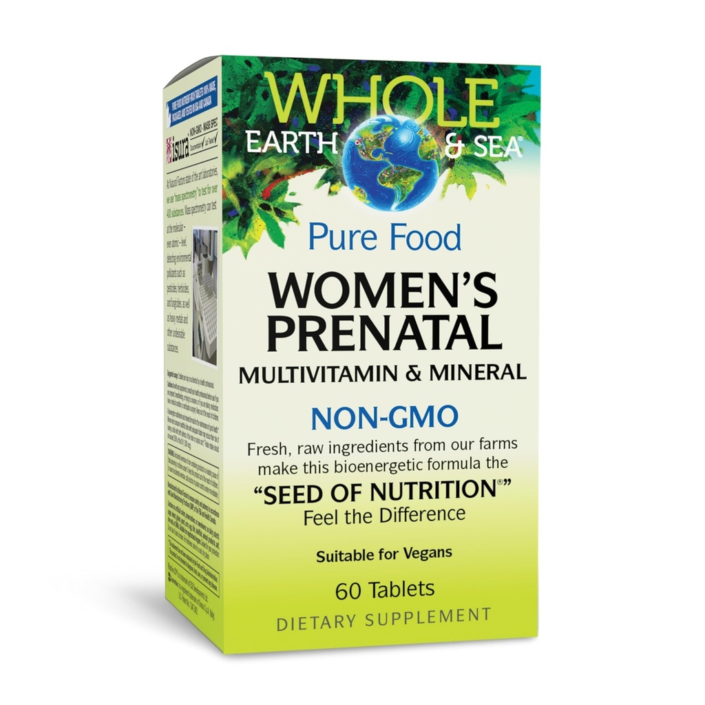Fattori naturali Tutta la terra e il mare, Multivitamina Prenatale femminile e minerale, Integratore alimentare intero, Vegan, 60 compresse