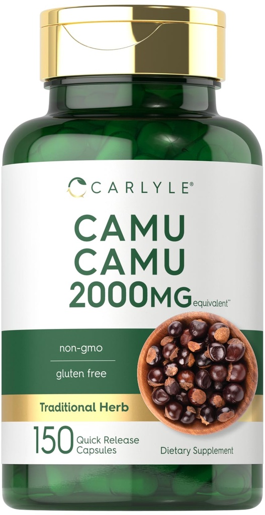 Carlyle Camu Camu con vitamina C | 2000mg | 150 capsule | Integratore di erbe | Myrciaria Dubia | Non OGM e Gluten Free