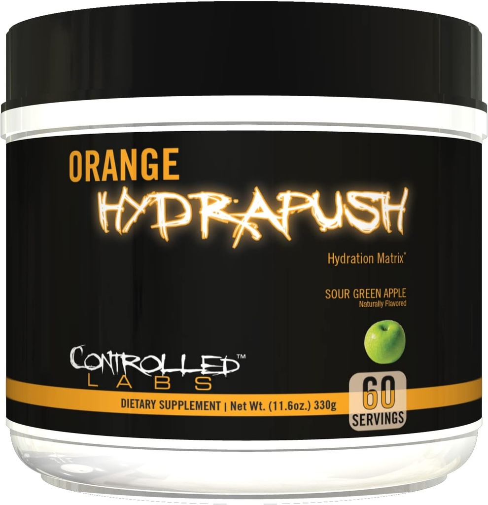 Polvere di elettrolita arancio di HydraPush, 60 Servings - Recupero avanzato dell'idratazione - Acqua di cocco & Taurina - Aumentare l'energia e aumenta l'eccedenza (la nostra mela verde)