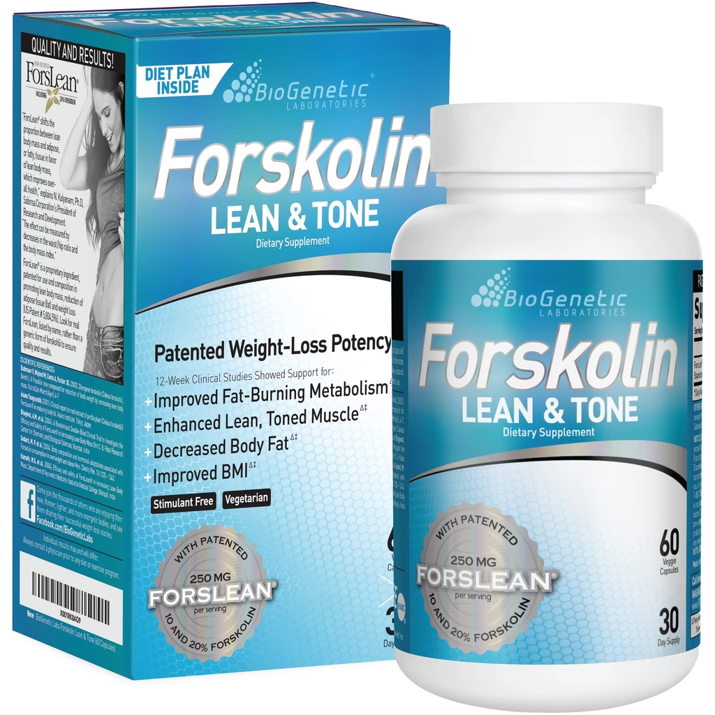 BioGenetic Labs Forskolin Lean & Tone - pillole di perdita di peso - Body Toning Formula Fat Burner e Manutenzione di massa muscolare per gli uomini e le donne Appetite Suppressant - 60 capsule - Vegetariano