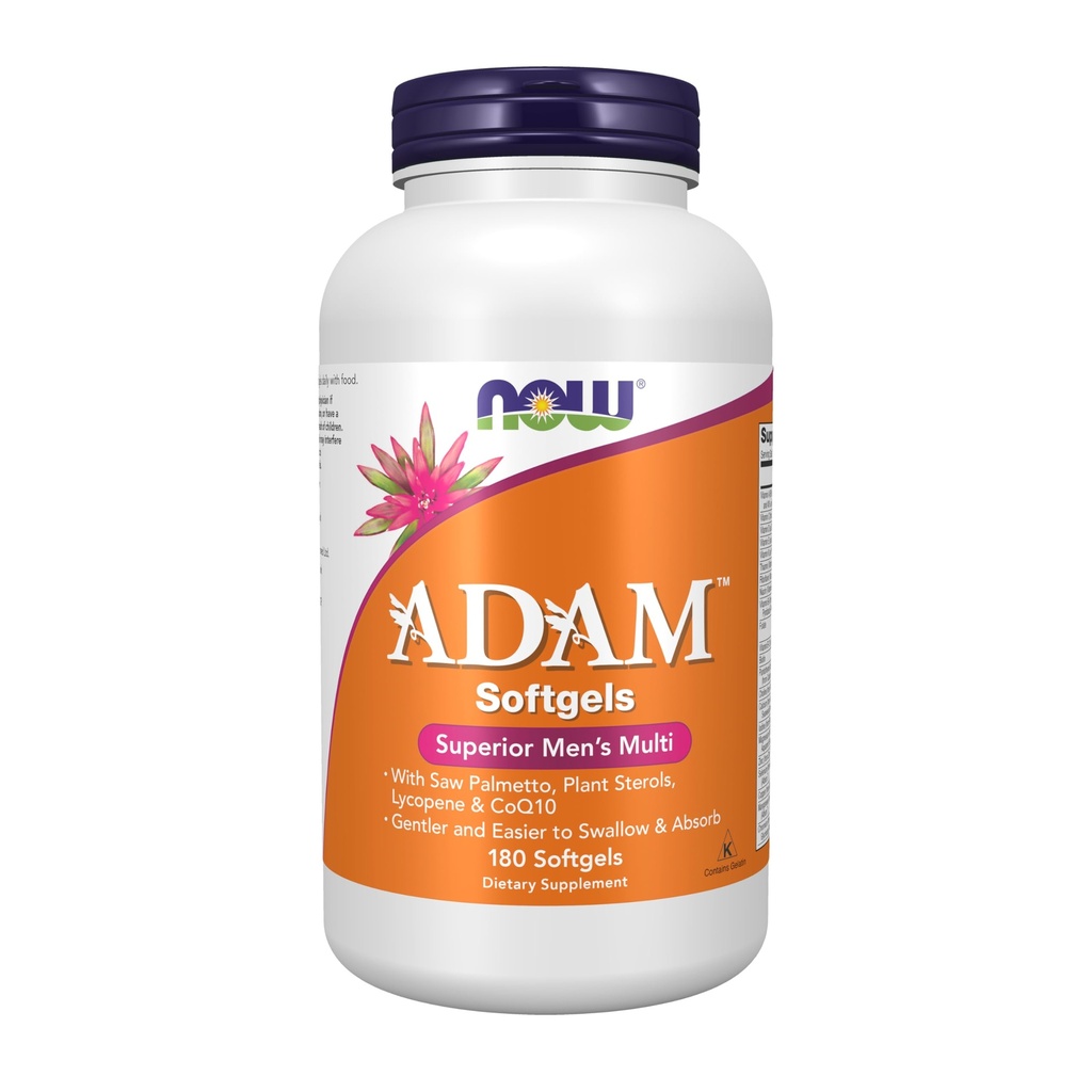 NOW Integratori Alimentari, Multivitaminico ADAMTM Uomo con Sega Palmetto, Steoli vegetali, Licopene & CoQ10, 180 Softgels