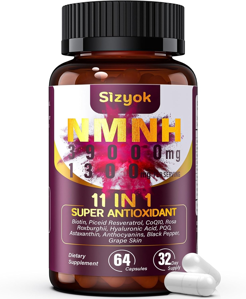 NMNH Supplemento (Dihydronicotinamide Mononucleotide) 600mg,NAD Integratore con Resveratrolo, CoQ10, Biotina e Acido Ialuronico | Support Energia cellulare, Metabolismo & Skin Wellness, 64 capsule