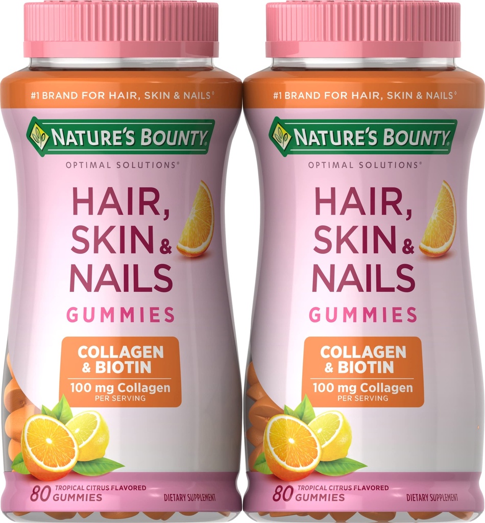 Bounty Biotin e Collagen, Citrus-Flavored Gummies, 80 Ct (2 Confezione)