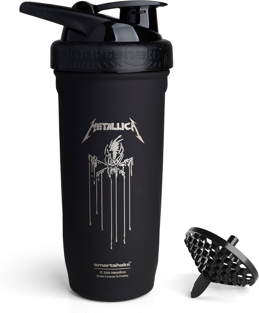 Smartshake Rockband rinforzare in acciaio inox Protein Shaker Bottiglia 900 ml | 30 oz - Leakproof Screw-on Lid - BPA Free - Non isolato – Unisex (Metallica, Scary Guy Logo)