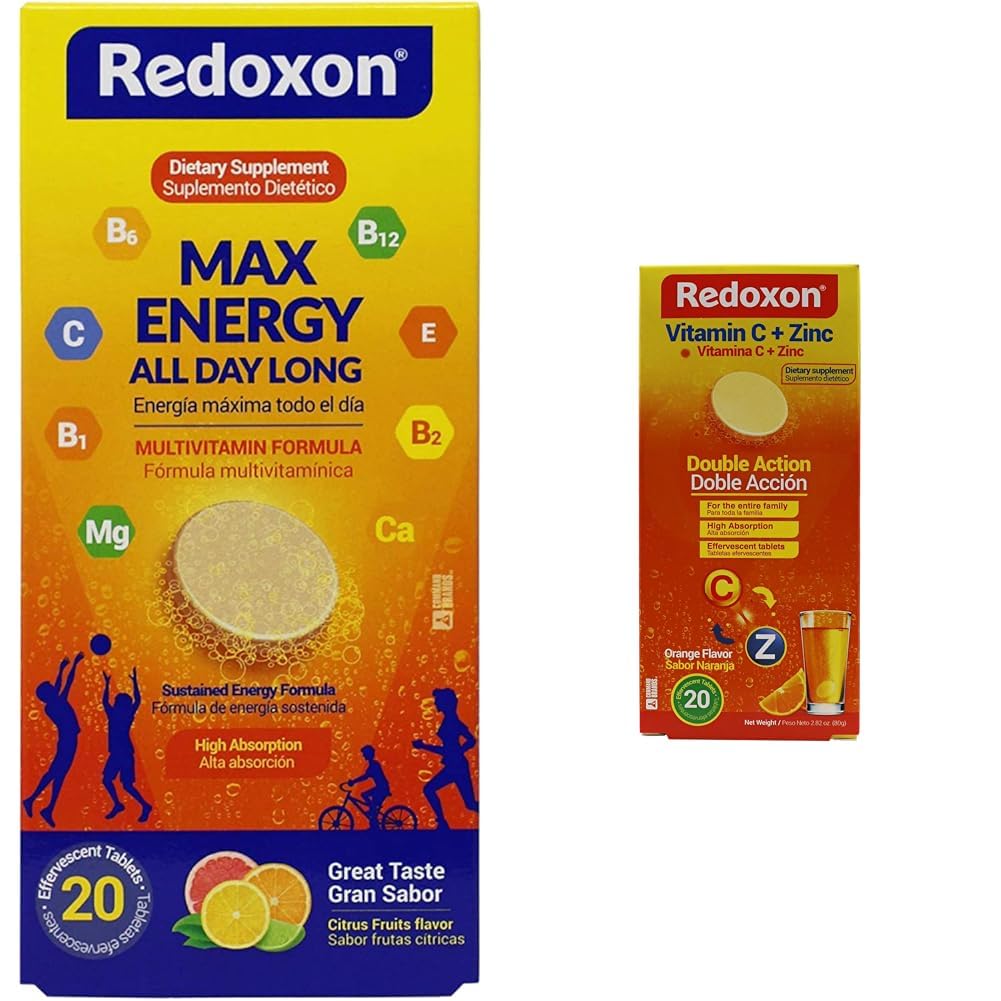 Redoxon Citrus Max Energy Tabelle Effervescenti Supporto Immune Bundle Vitamina C Zinco Effervescente Arancione Supporto Immune Compresse