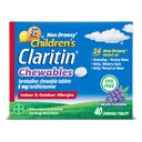Claritin Medicina dell'allergia dei bambini, 24-Hour Non-Drowsy Loratadine 5mg Chewable Tablet, Antistamina per i bambini età 2 anni e più vecchio, Uva aromatizzata, 40 compresse