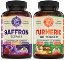 Pure Saffron Extract & Organic Curcumin Bundle (una bottiglia ogni). Supporta Mood, Energy Boost, Funzione Metabolica. USA Made.