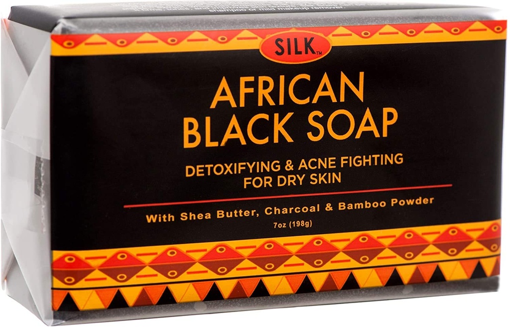 African Black Soap 7oz per Acne, Eczema, pelle secca, Psoriasis, Rimozione delle cicatrici, Face & Body Wash - Burro di karité, Charcoal, Polvere di bambù