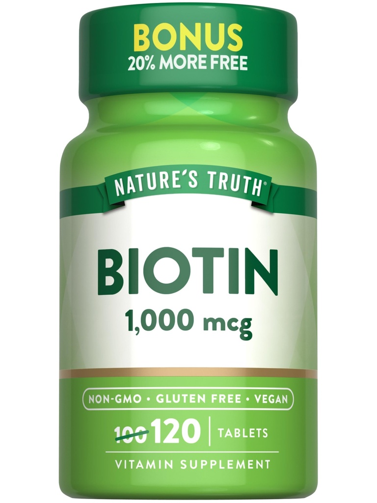 Natura's Truth Biotin 1000mcg | 120 compresse | Vegan, Non OGM, Gluten Free Supplement