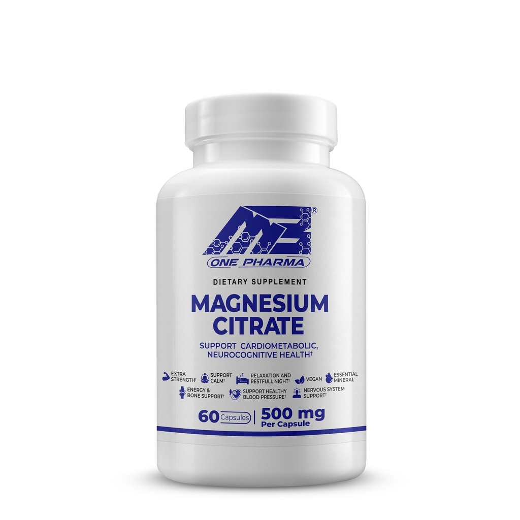 MB One Magnesium Citrate 500mg - Formula ad alto assorbimento per il muscolo, Nerve, Sleep & Bone Support - Vegan, Non-GMO - Digestivo & Heart Health - 60 Caps - Alimentazione 60 giorni