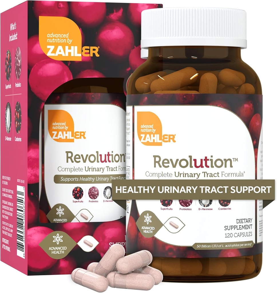 Zahler Revolution - Complete Womens Urinary Tract Health Formula con Probiotics - UTI Pills - 1200mg D-Mannose and Cranberry Supplement - Urinary Tract Infection Support for Women (120 Capsules)