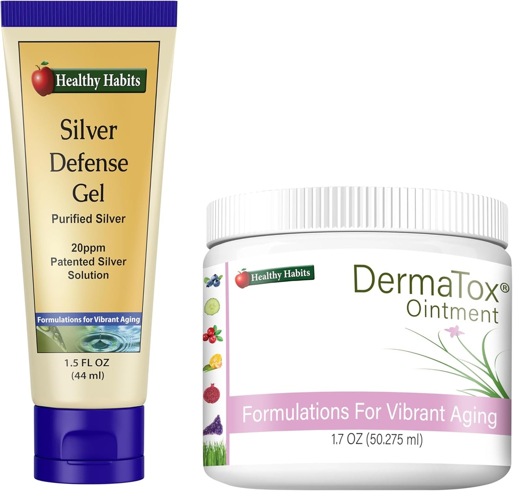 Sano Habits Skincare Bundle - 1.7oz DermaTox Ointment e 1,5 oz Silver Defense Gel - Tutto naturale, Tutto Scopo, Sicuro ed Efficace Nourishment della pelle