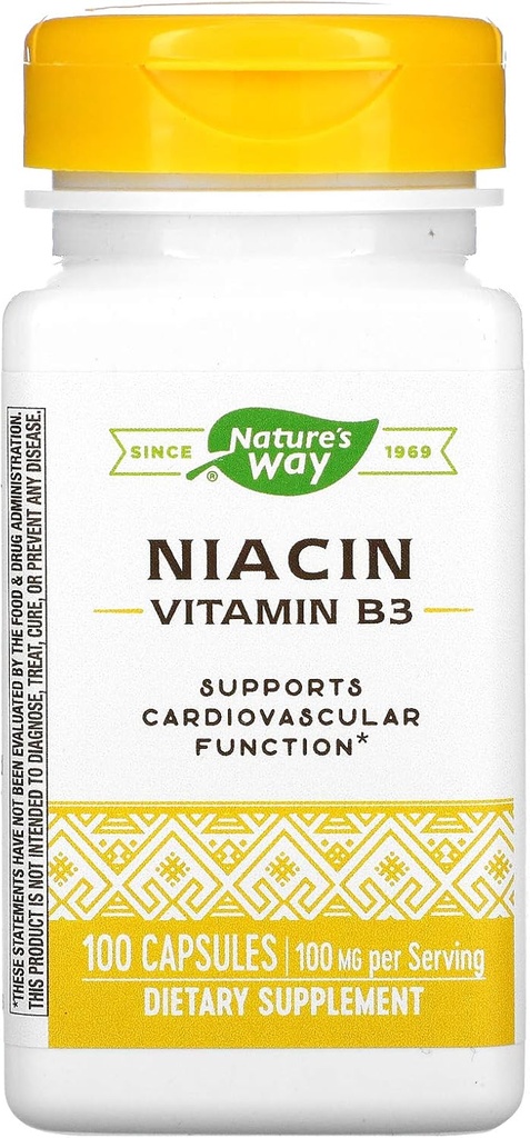 Niacina, vitamina B3, 100 mg, 100 capsule, Via della natura