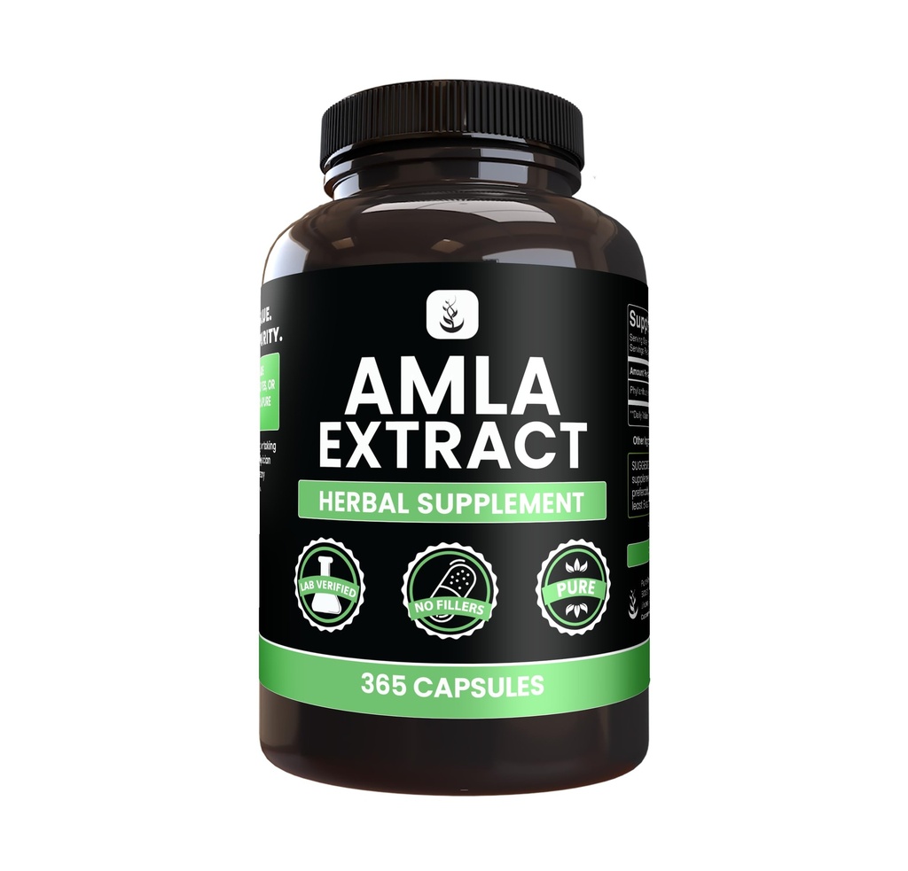 PURE ORIGINAL INGREDIENTI Estratto di Amla (365 capsule) Nessun filler di magnesio o di riso, sempre puro, verificato il laboratorio