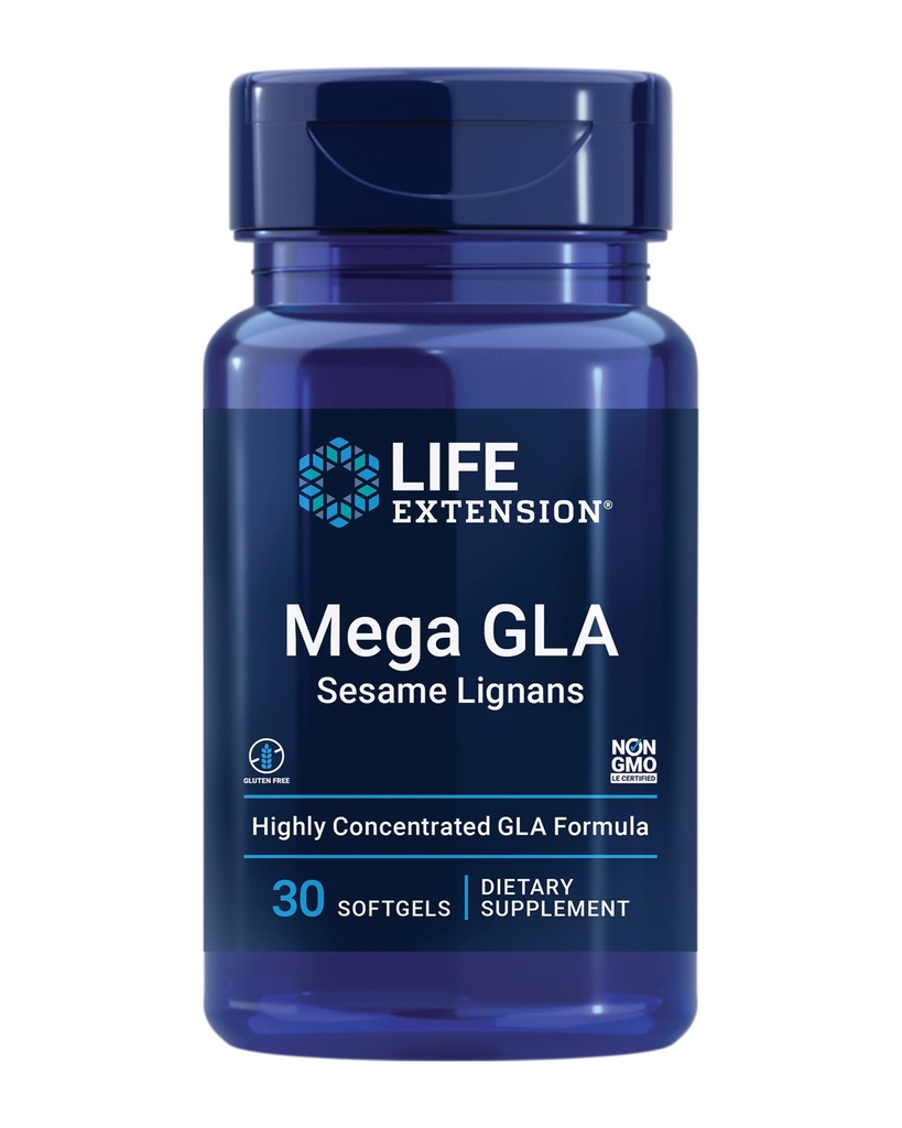 Estensione della vita Mega GLA Sesame Lignans, Omega-6 acidi grassi per promuovere una risposta infiammatoria sana, senza glutine, non OGM, 30 softgels