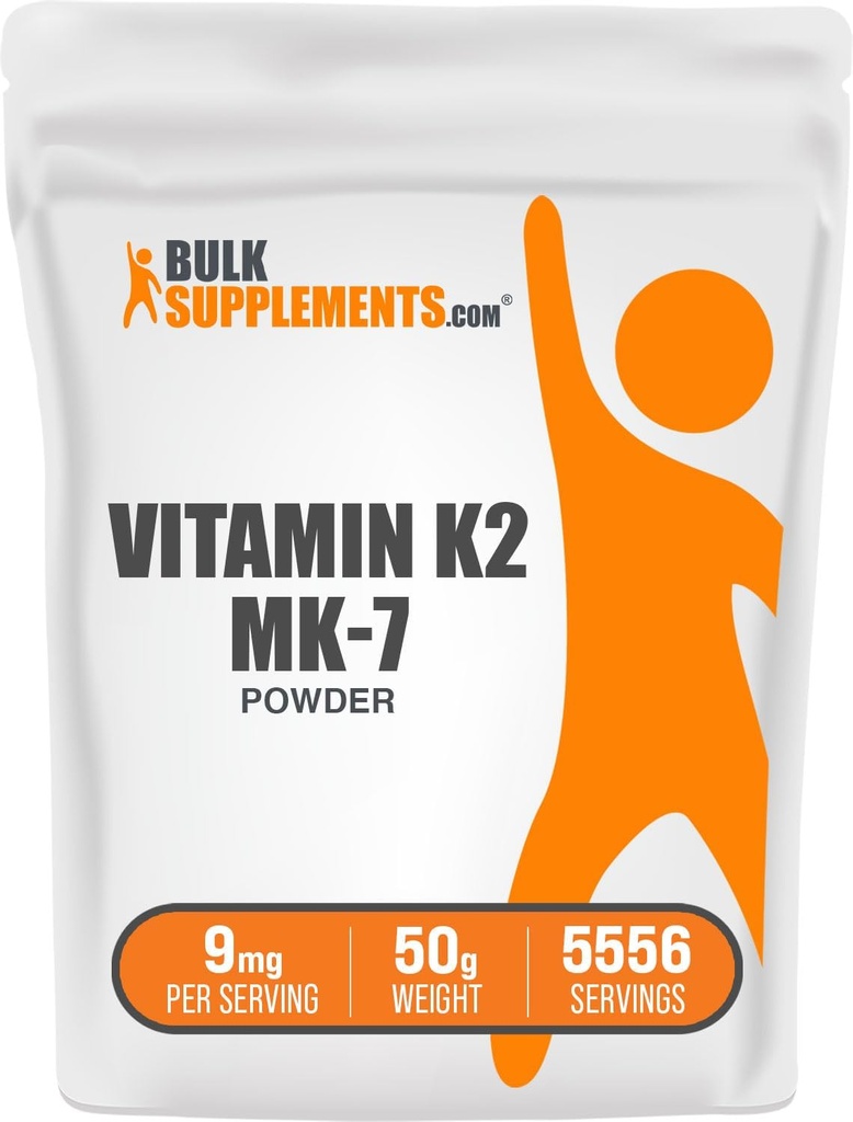 BulkSupplements.com Polvere di vitamina K2 - vitamina K2 MK-7, come polvere di Menaquinone - K2 supplemento di vitamina per il benessere, senza glutine, 9mg per porzione, 50g (1,8 oz) (pacchetto di 1)