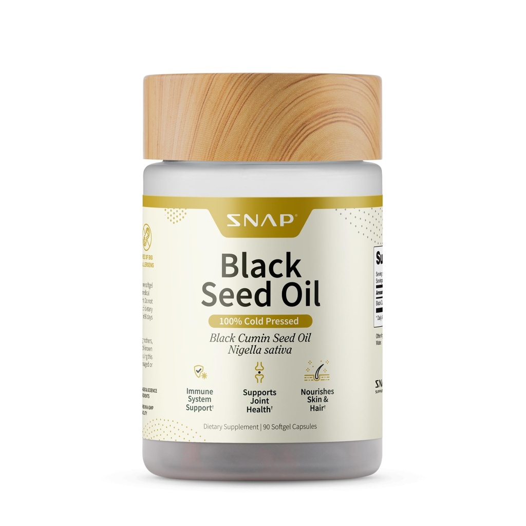 Snap Supplements Black Seed Oil Capsules – 100% Cold Pressed Organic Nigella Sativa – Supporta Salute Immune, Detox, Skin, Hair, Joints &amp; Total Wellness – 90 Softgels