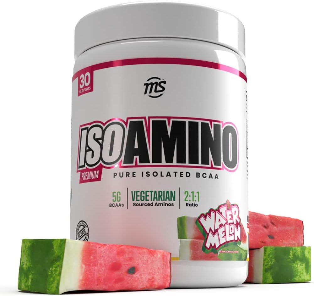 Uomo Sport ISO Amino - Watermelon Pure Isolated BCAA Powder 270 Grammi - Vegetariano Formula 2:1:1:1 Ratio - Ingredienti naturali - Magra Muscle Building Fat Burning Supplement