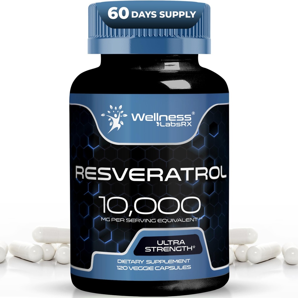BENESSERE LABSRX Resveratrolo 120 capsule, Integratore di resveratrolo, Radice di poligono 1000mg, Trans Resveratrolo per l'invecchiamento sano, Cuore, Supporto per la salute del cervello - Vegan, Keto