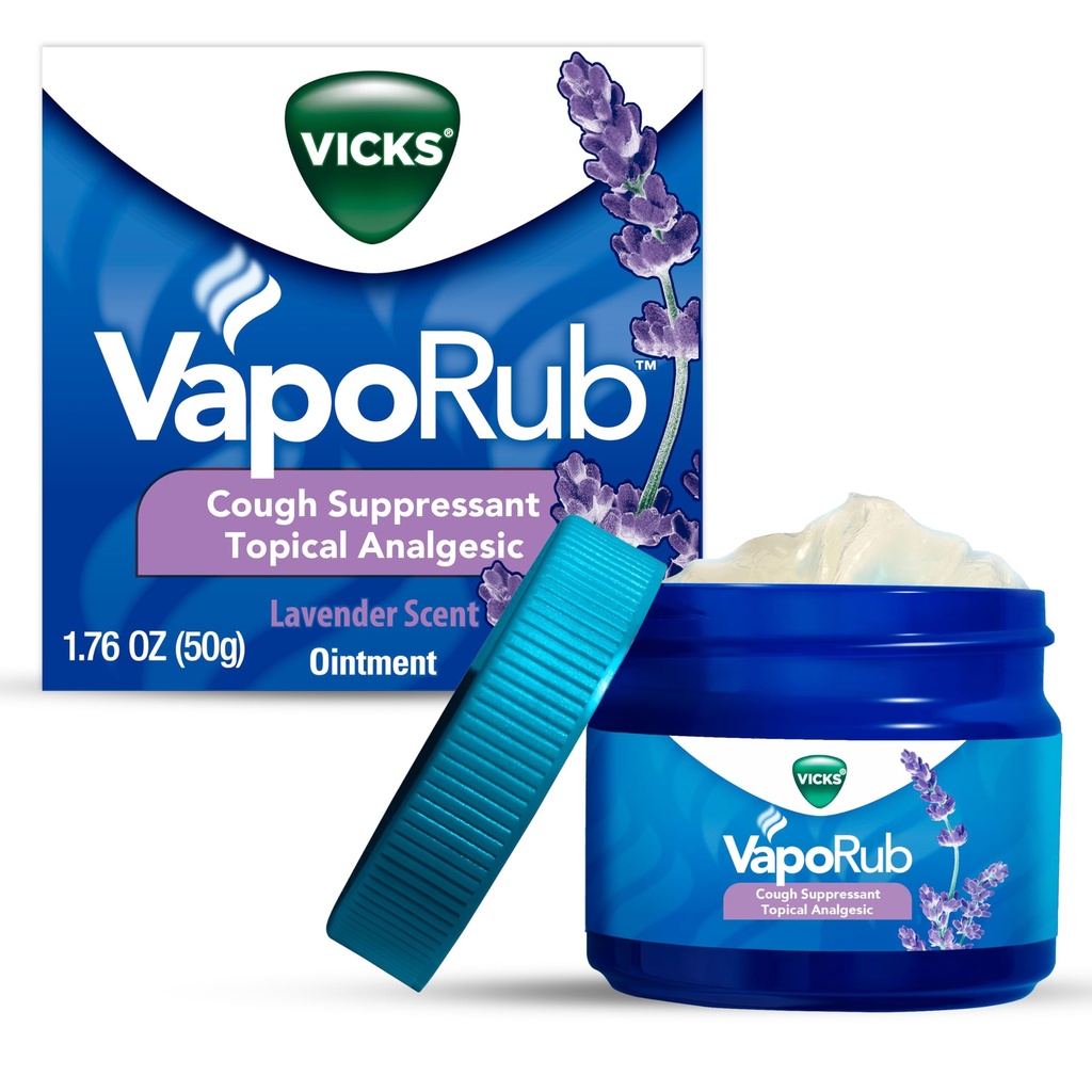 Vicks VapoRub, Lavender Scent, Cough Suppressant, Topical Chest Rub & Analgesic Ointment, Medicated Vicks Vapors, Rilievo da Tosse a causa di freddo, Aches & Pains, 1.76oz