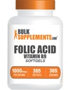 BulkSupplements.com Acido Folico Softgels - Vitamina B9, Acido Folico 1000 mcg, Integratore Folato - Gluten Free, 1 Softgel per Serving, 365 Conteggio (Pack of 1)