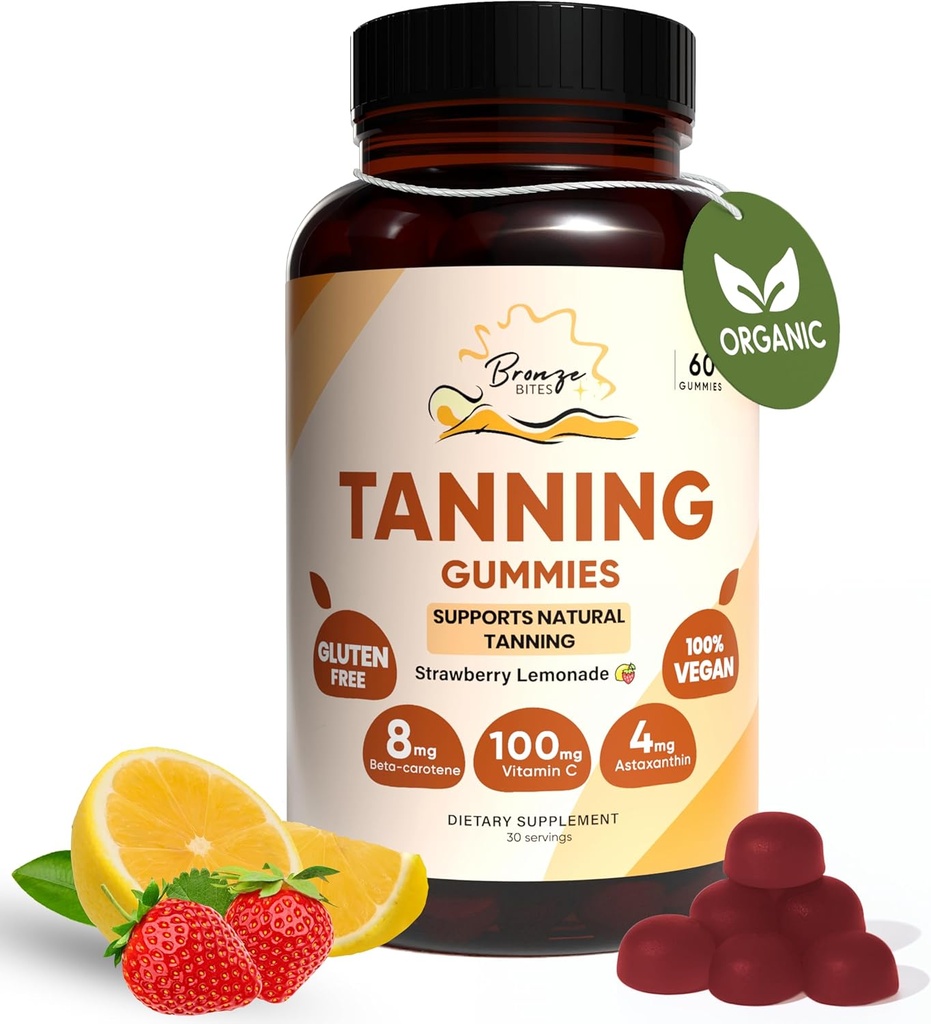 Gummie Tanning, Gummie Quotidiano con Beta-Carotene & Vitamina C & Astaxantina, Integratore di Tanning Naturale, Vegan, Non OGM - 180 Gummies – Confezione da 3