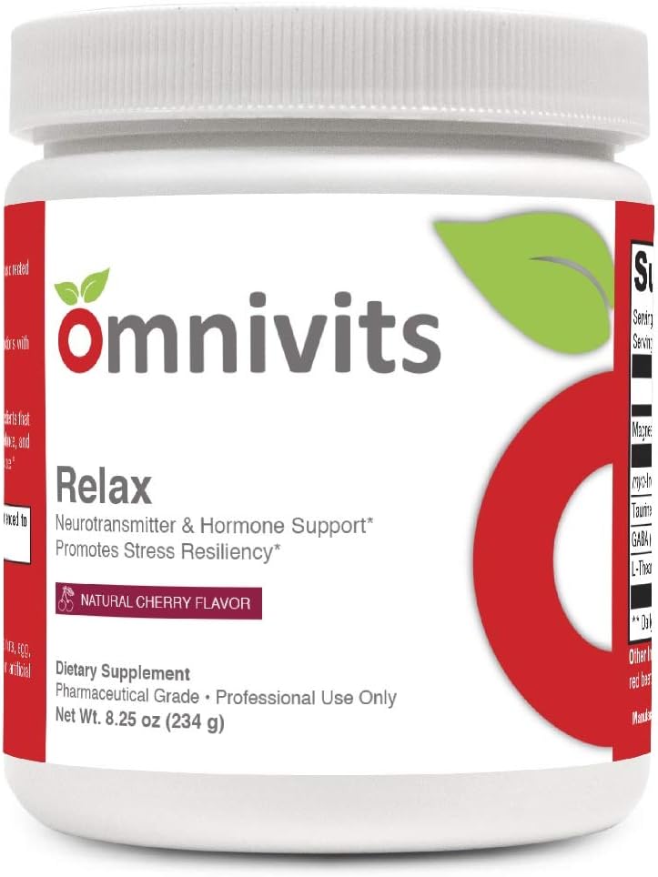 Relax Natural Cherry Flavor | Magnesio come Albion Di-Magnesium Malate, Myo-Inositol, Taurina, GABA, L-teanina (Suntheanine) | Pressione sanguigna sana, Benessere emotivo| Polvere 60 Serving