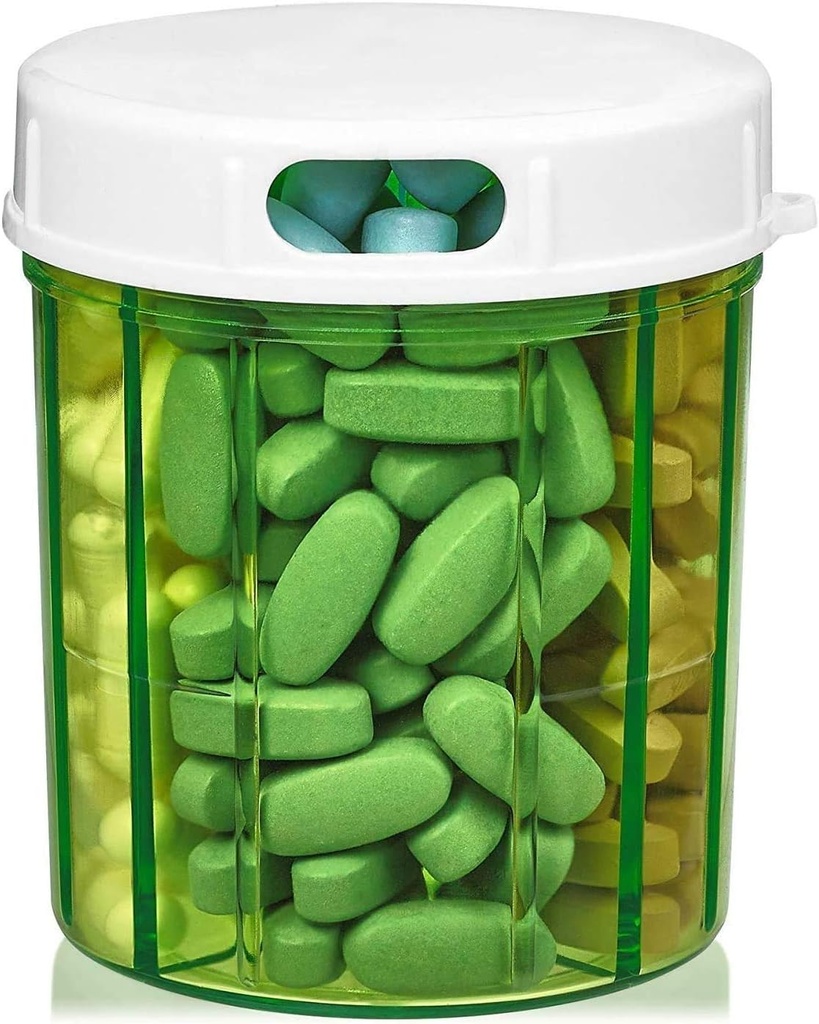 Dispenser dell'organizzatore della pedana rotonda - scatole di pedaggio con 4 scomparti per il farmaco, vitamine e supplementi Bottiglia Case Reminder Box
