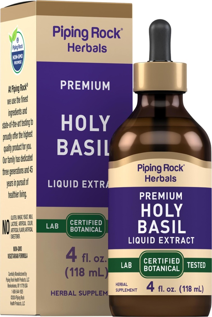 Piping Rock estratto di liquido di basilico santo | 4 Fl Oz | Tulsi Leaf Tincture | Vegetariano, Non OGM, Integratore senza glutine