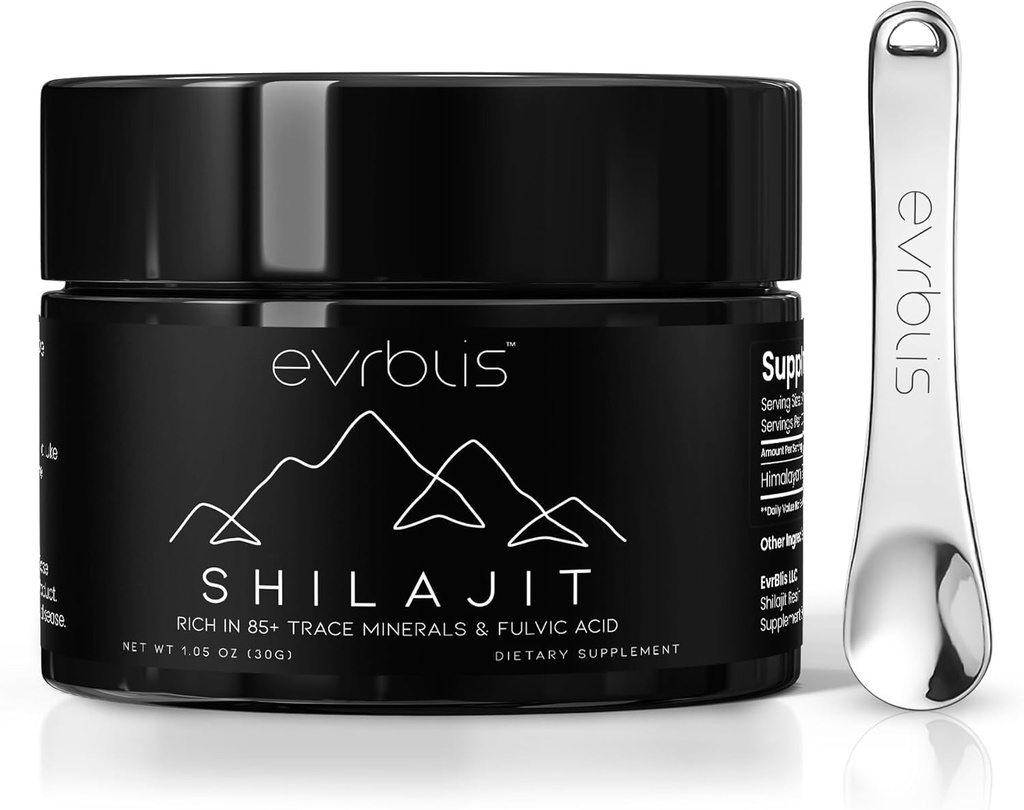 Pure Himalayan Organic Shilajit Resina, Max Potency Gold Grade Shilajit Supplemento per Uomo & Donne Energia Naturale Boost & Supporto immunitario con 85+ Trace Minerals & Acido Fulvico (30 Grammi, 60 Serving).